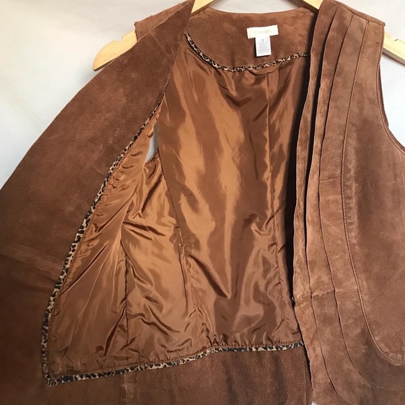 CHICO'S BROWN 100% GENUINE SUEDE LEATHER PLEATED VEST WOMEN'S SIZE M/8 - Picture 5 of 9